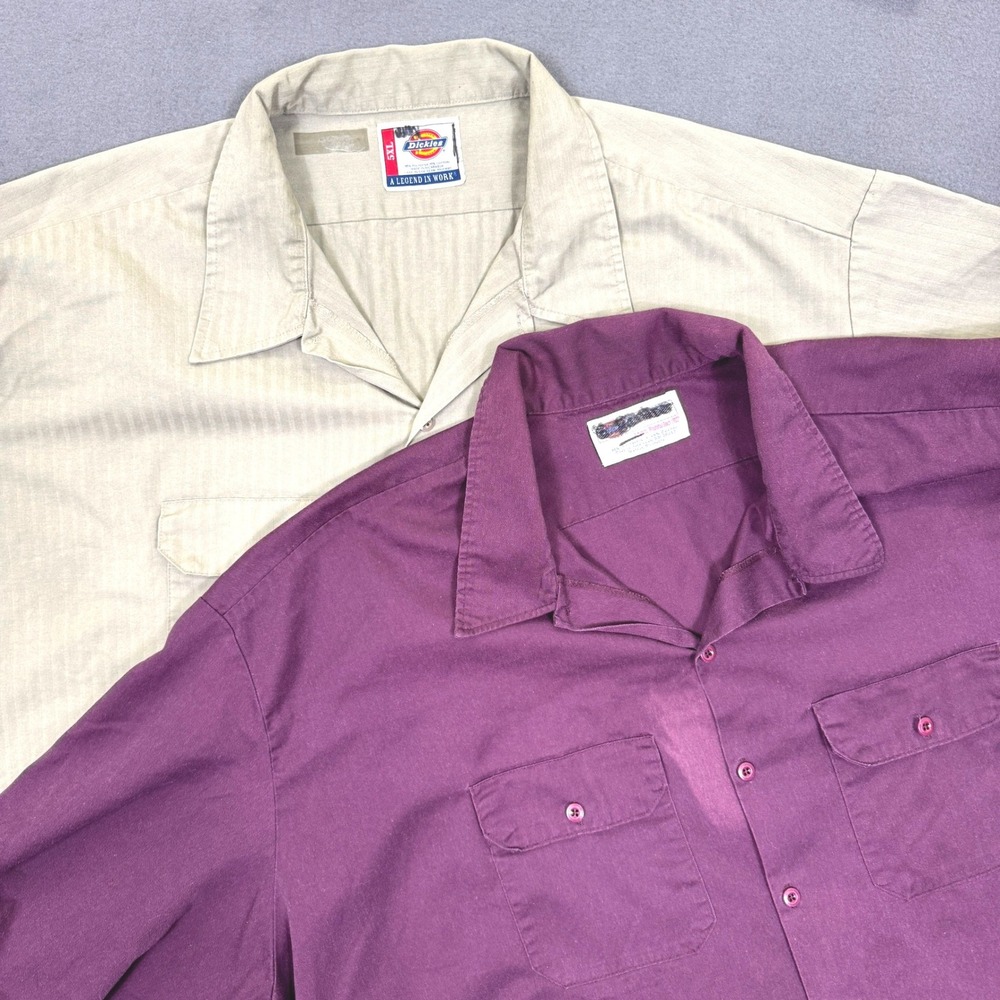Lot of 2 Dickies Work Shirt Men 5XL Burgundy Tan Short Sleeve Twill Button Up